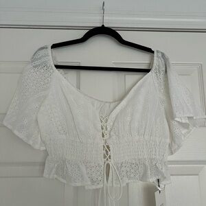 White eyelet crop top